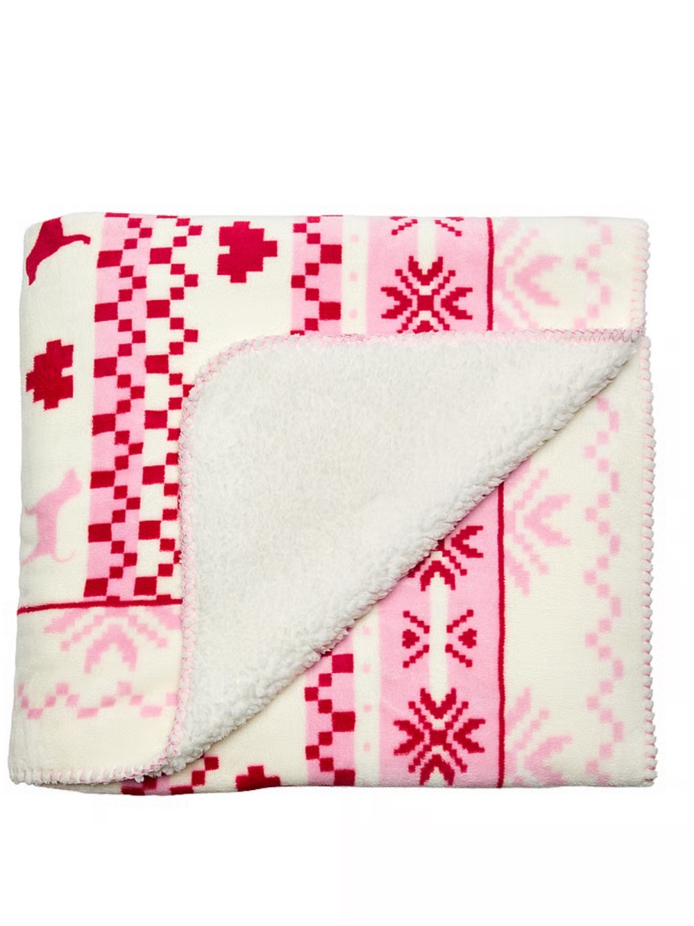 Victoria K Pink & White Fair Isle Sherpa Reversible Throw